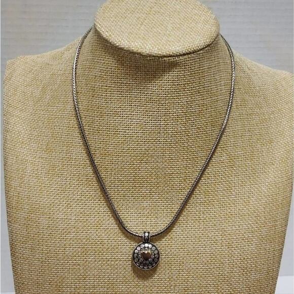 Brighton 2 tone reversible heart pebbled Pendant choker Necklace - Picture 2 of 6